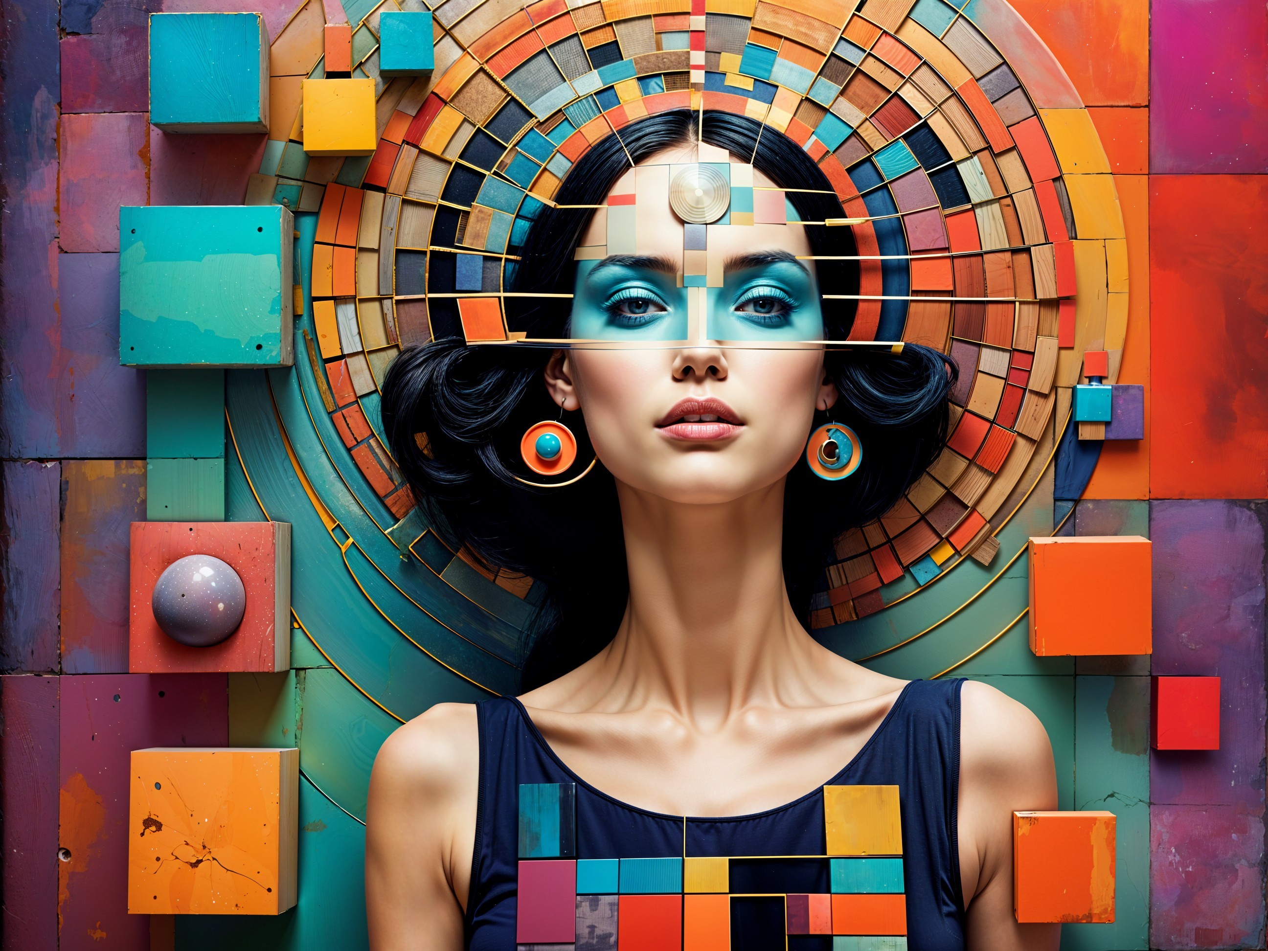 Portrait of a Woman with Geometric Colorful Backdrop