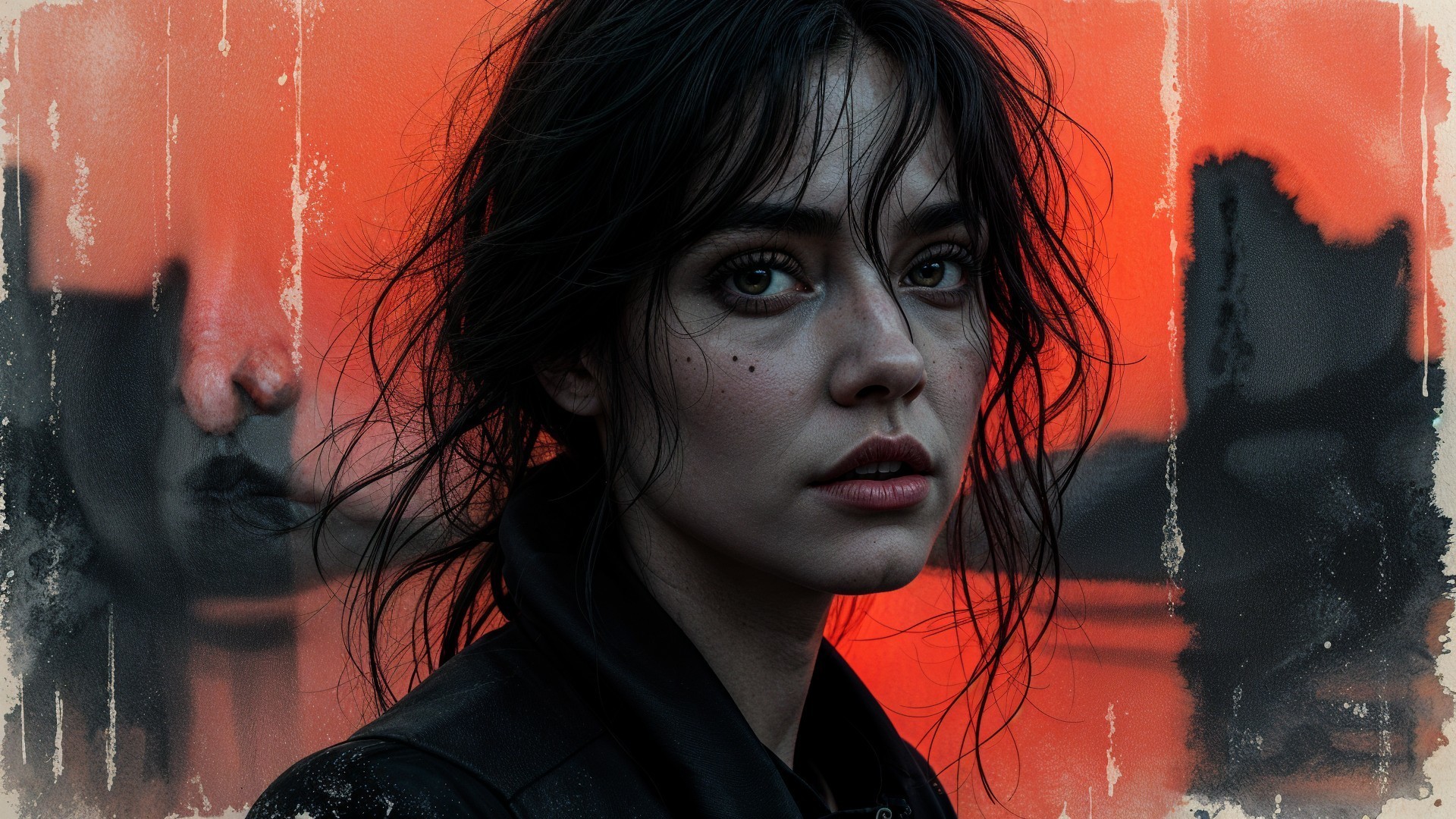 Portrait of a Young Woman Against an Orange Sunset