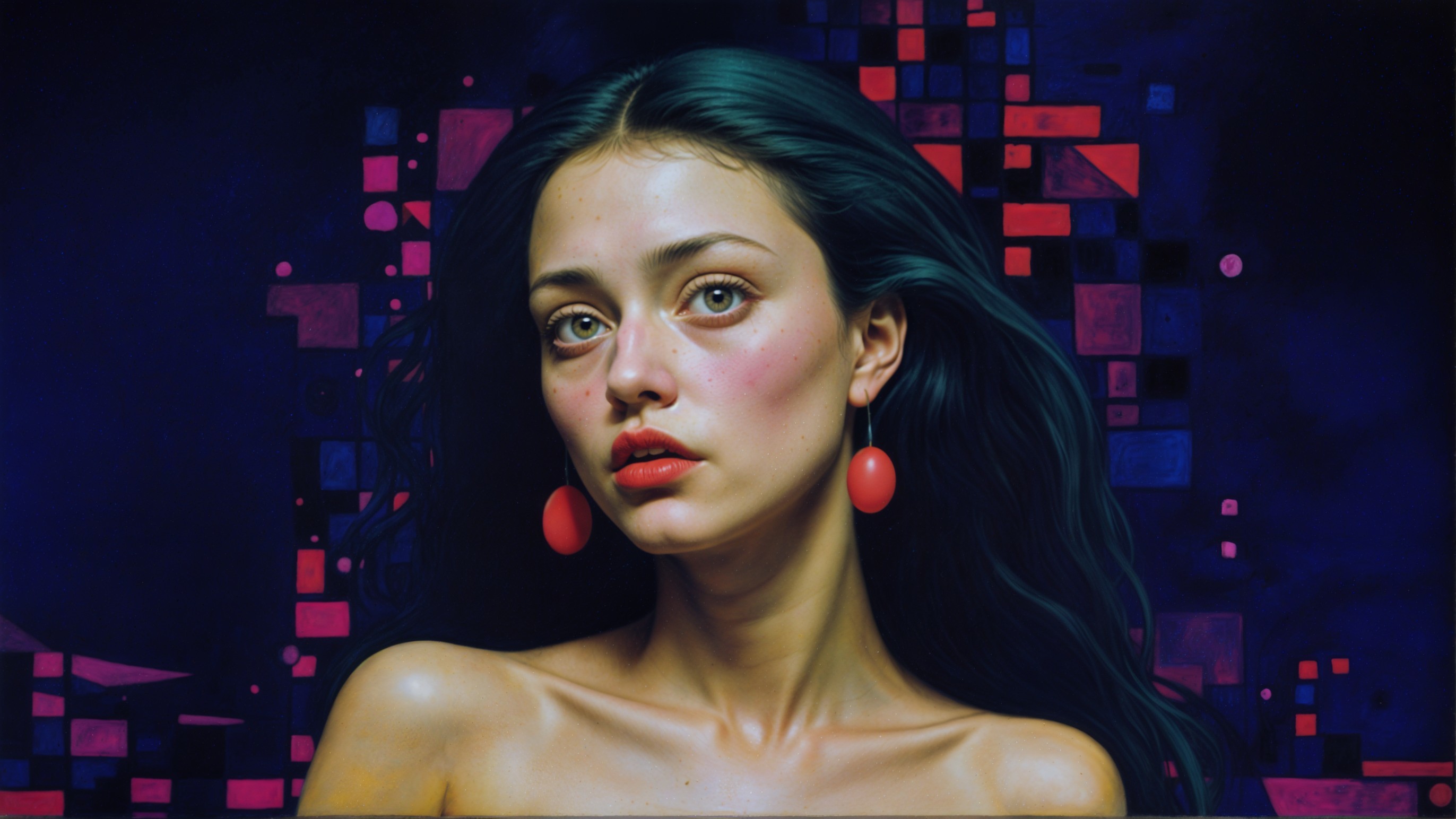 Portrait of a Young Woman with Geometric Background