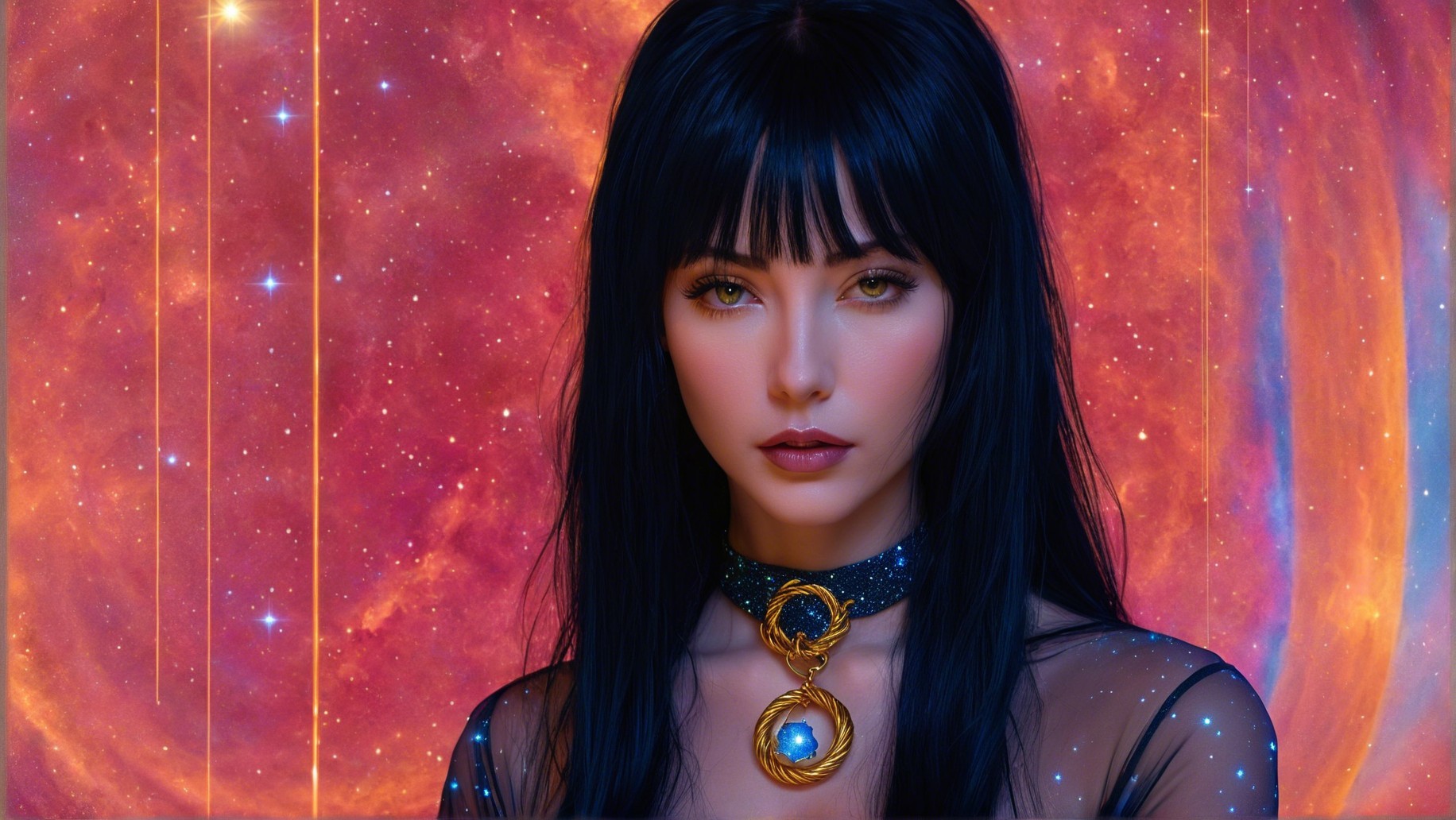 Ethereal Figure in Cosmic Galaxy Backdrop