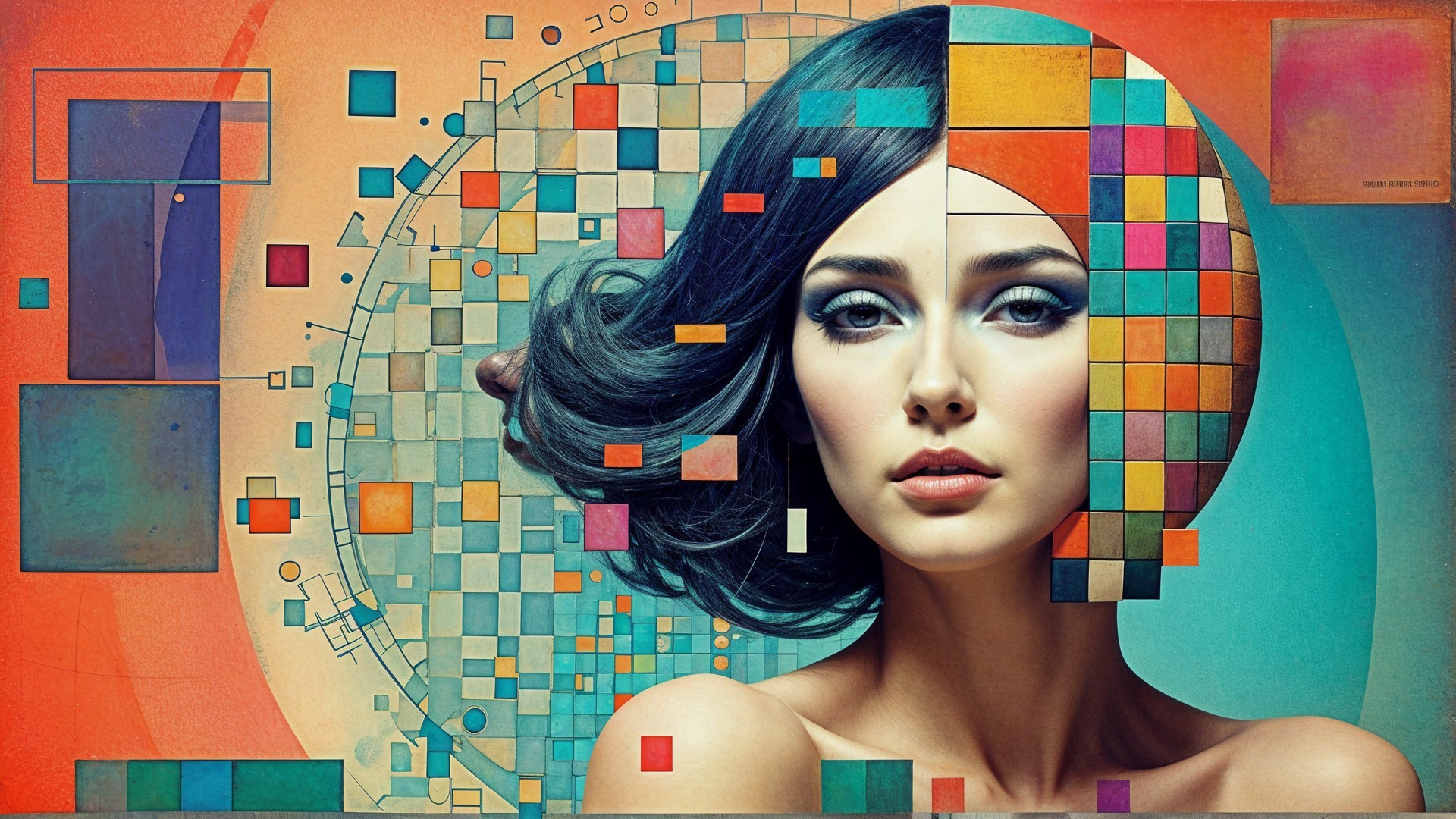 Portrait of a Woman with Geometric Color Elements