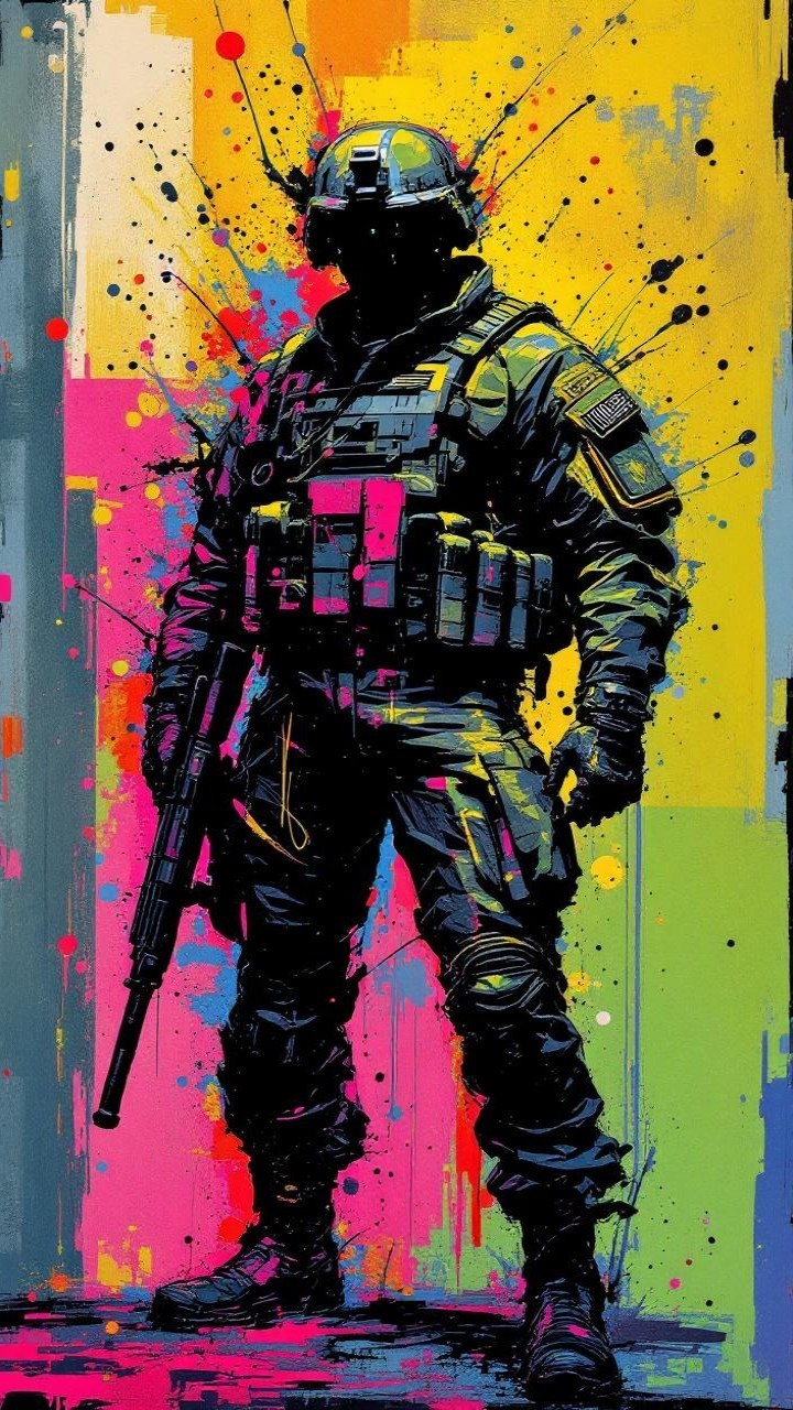 Soldier Silhouette Against Vibrant Abstract Background