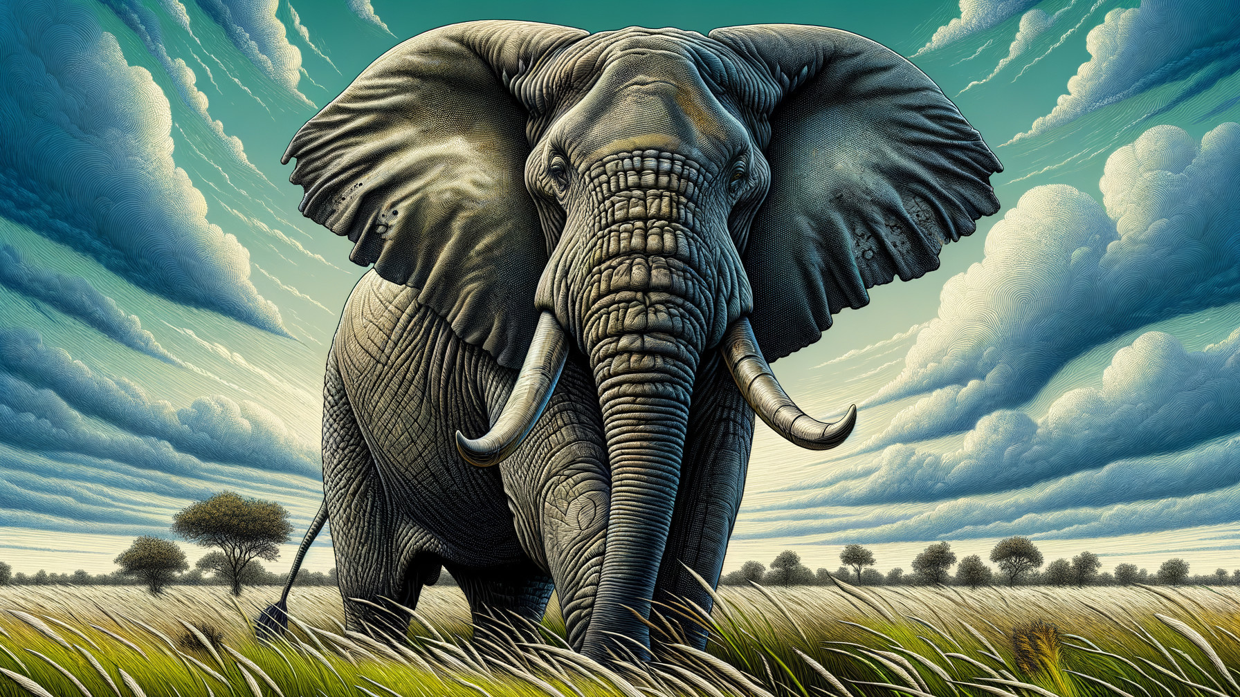 Majestic Elephant in Dramatic Grassland Landscape
