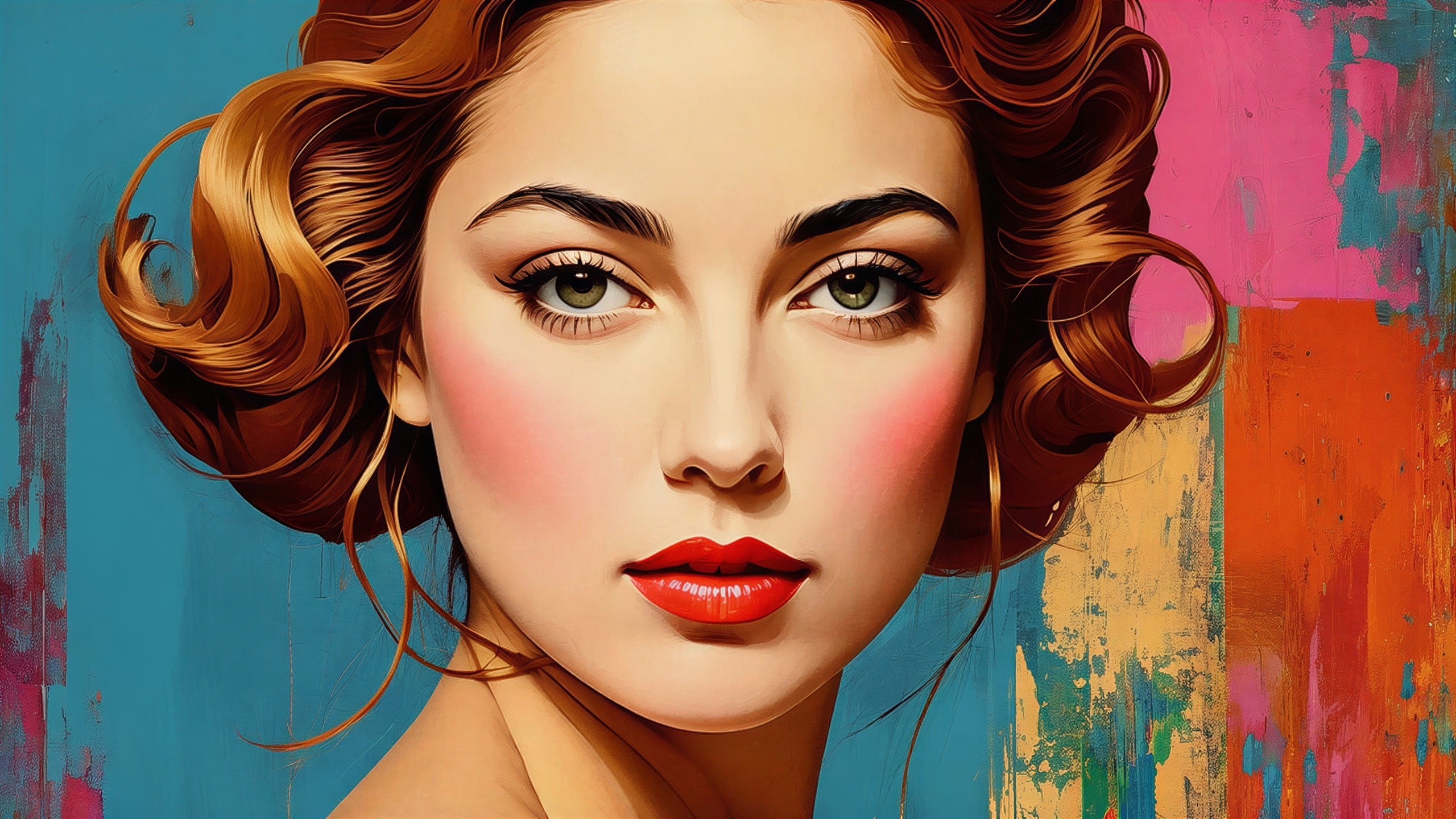 Close-up of a young woman's face with retro makeup