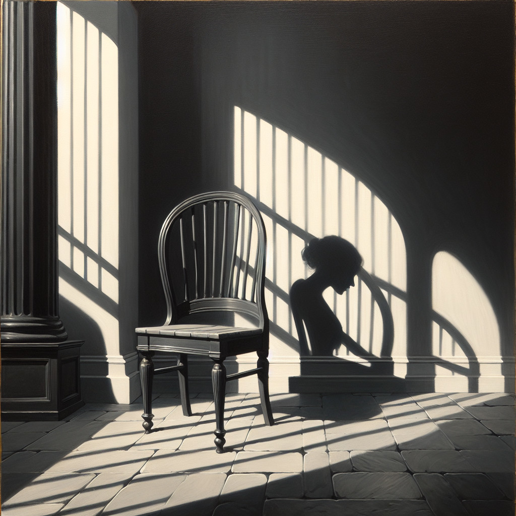 Lonely Black Chair in Softly Lit Room with Shadows