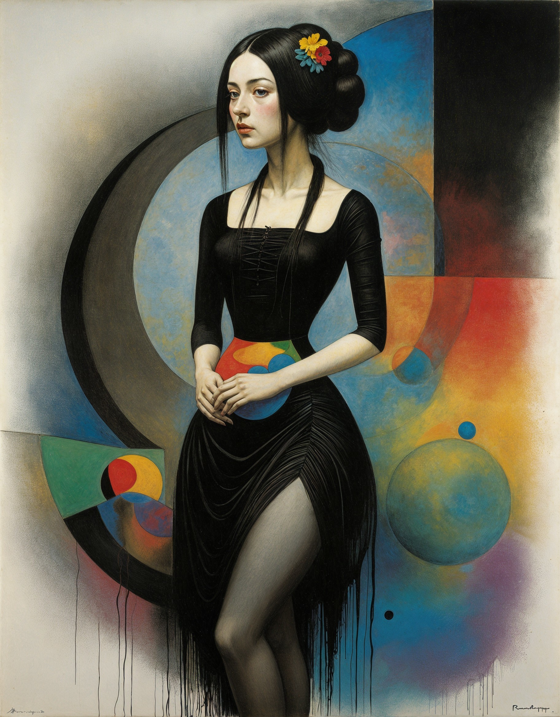 Portrait of a Young Woman with Abstract Background