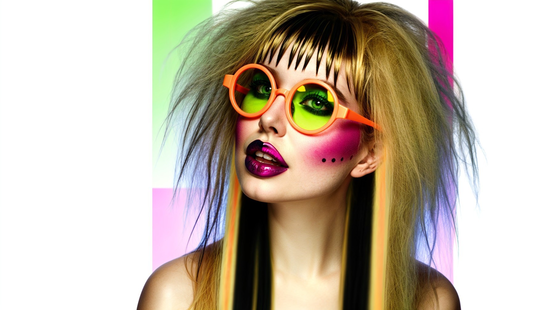 Glamorous Model with Bold Makeup and Colorful Background