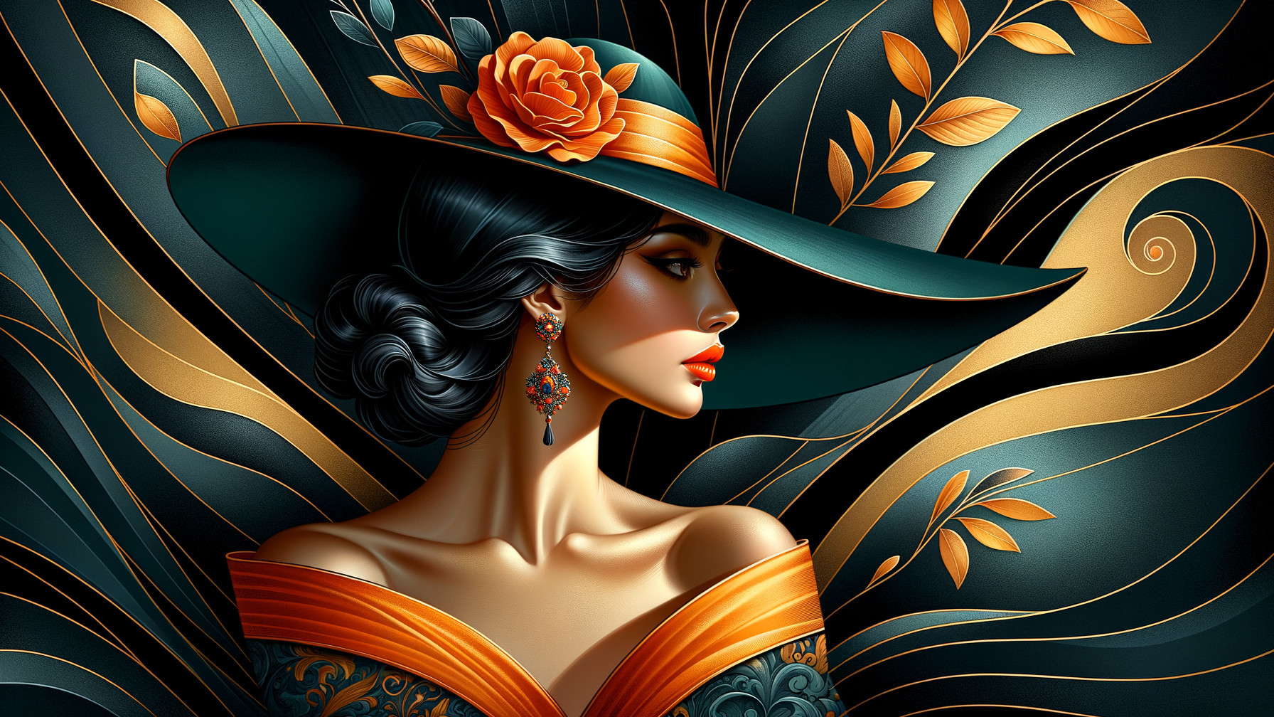 Stylish Woman in Profile with Wide-Brimmed Hat