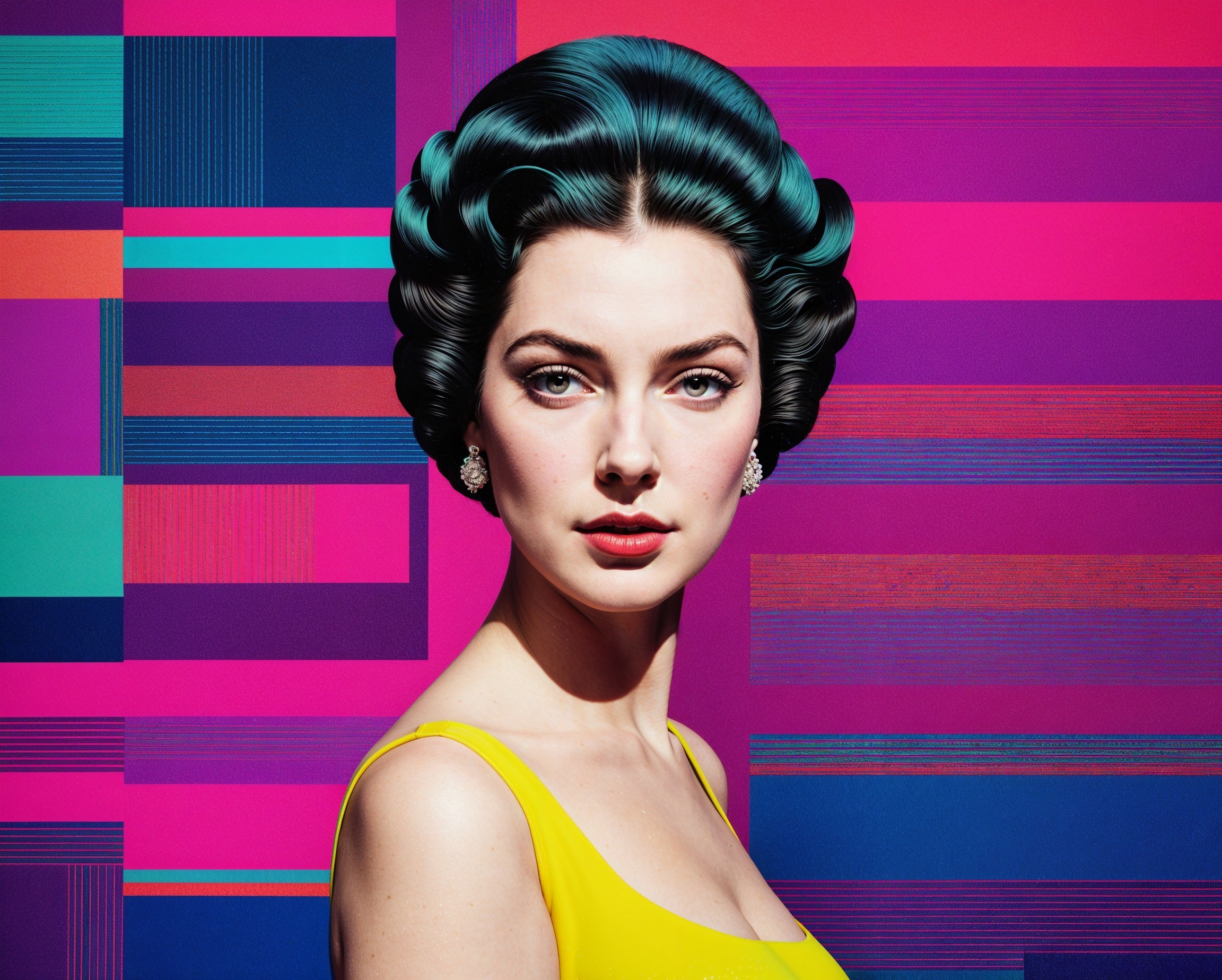 Portrait of a Woman with Retro Hairstyle and Colors