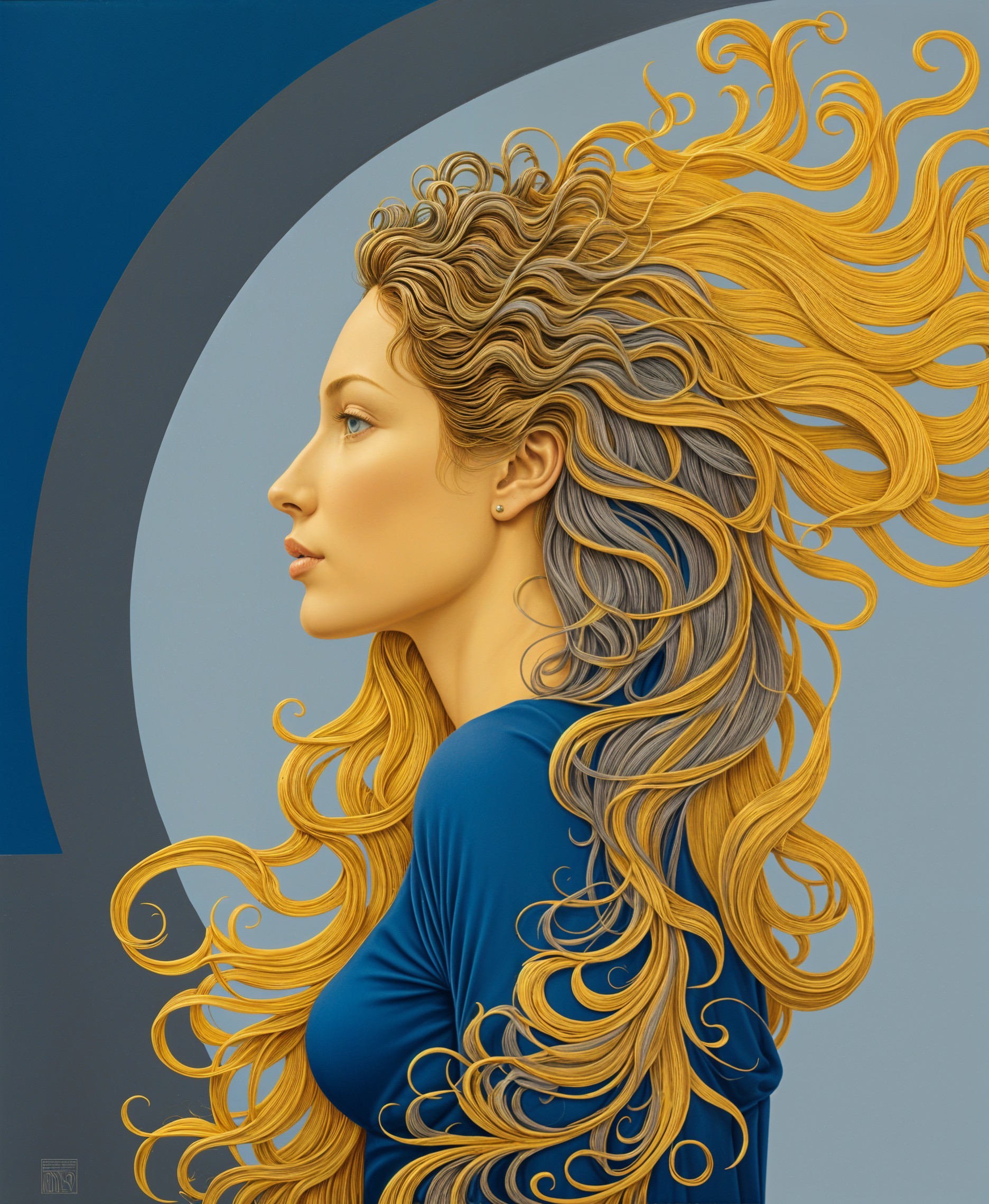 Profile of a woman with golden hair and serene expression