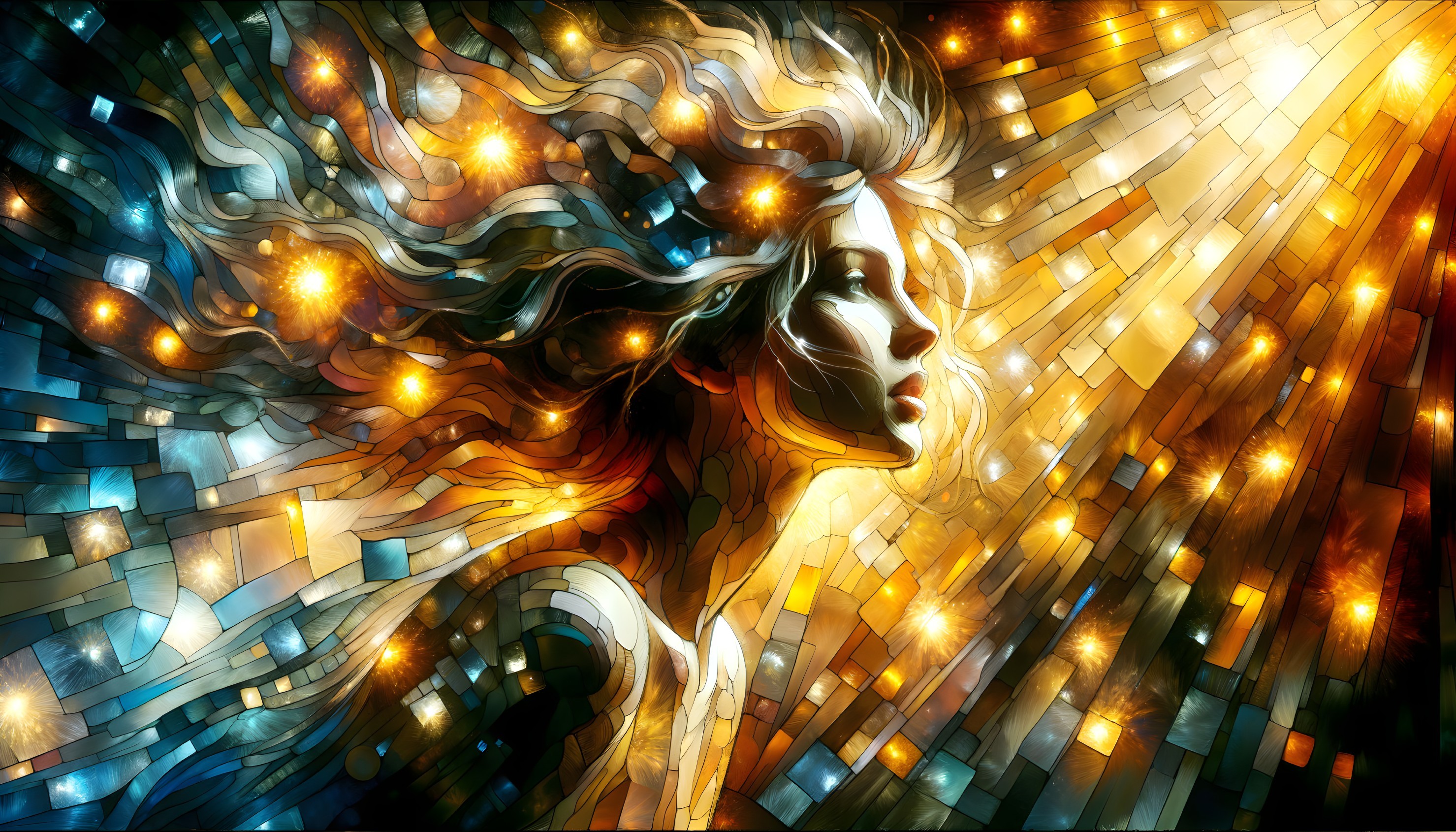 Stylized profile of a woman with vibrant colors