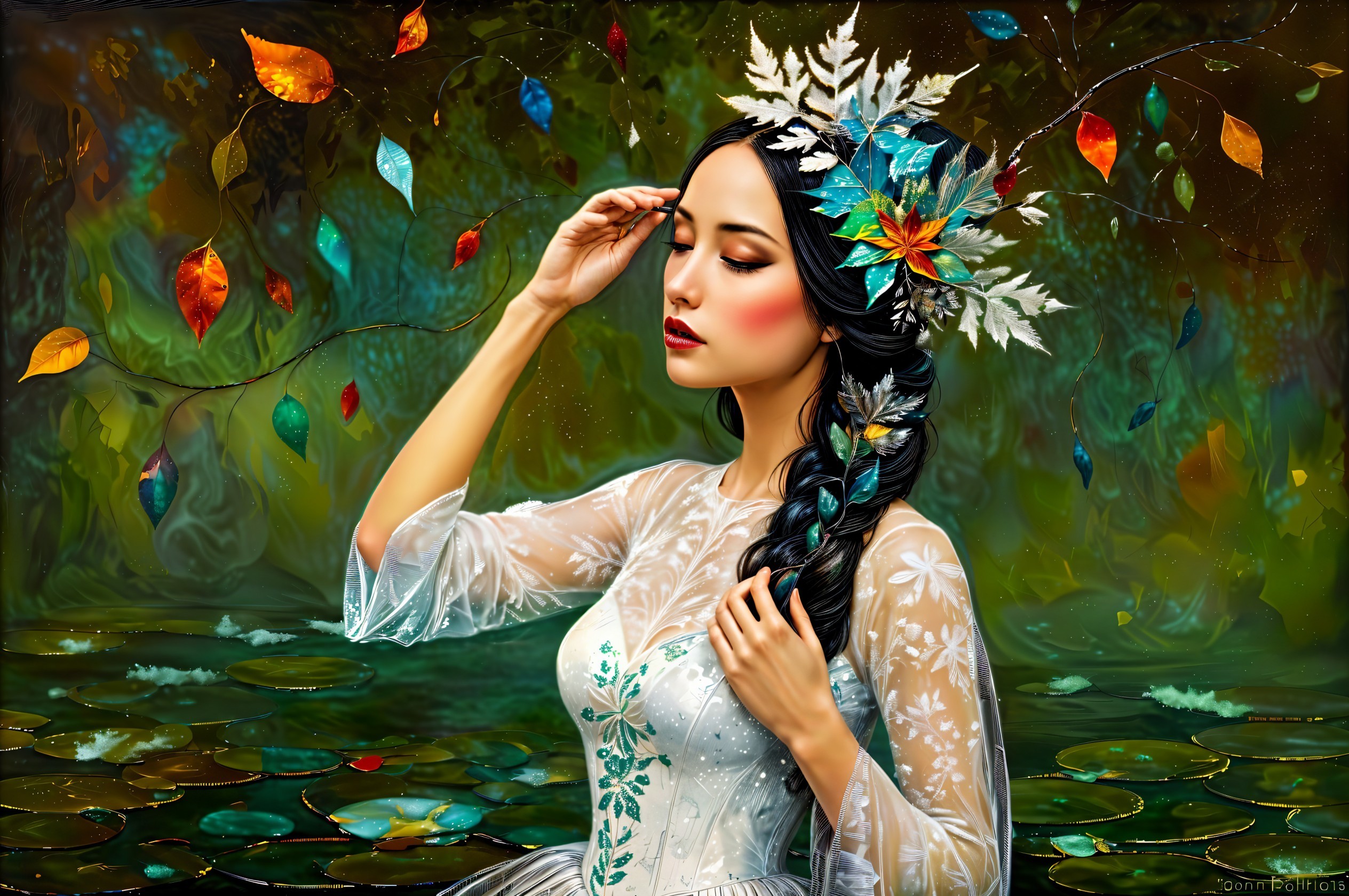 Serene Woman in Magical Autumn Forest Setting