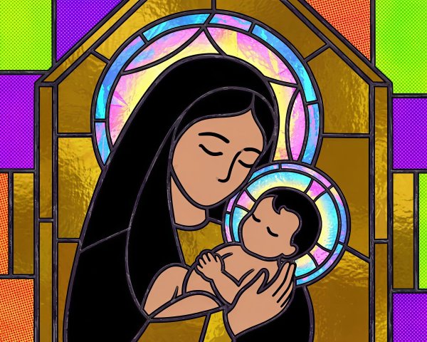 Stained Glass Artwork of Mother Mary and Baby Jesus