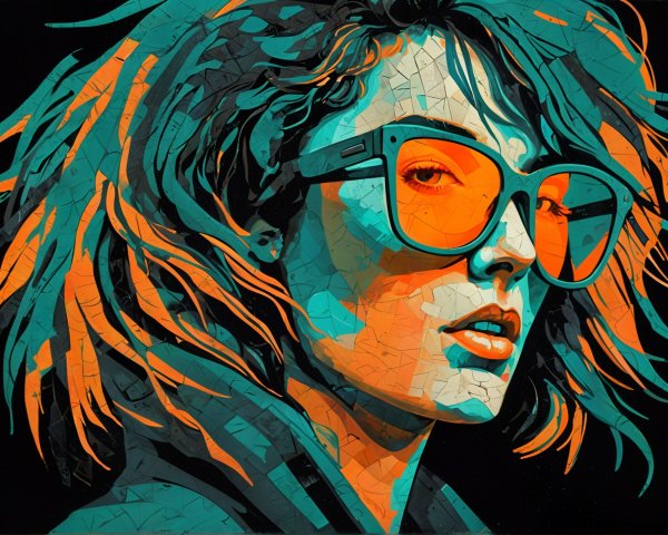 Stylized portrait of a woman with vibrant sunglasses