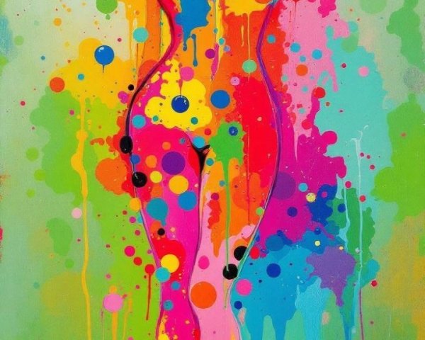 Vibrant Silhouette with Colorful Splashes and Dots
