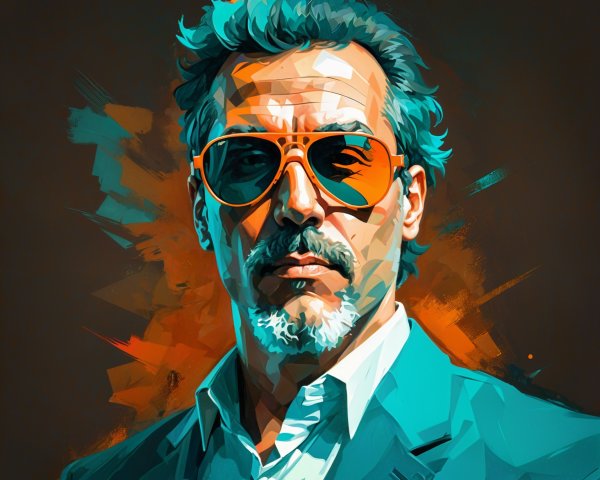 Stylized portrait of a man in oversized sunglasses