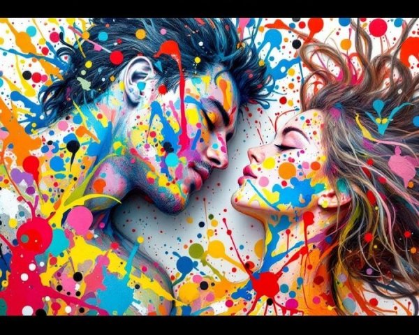 Colorful Embrace of Two Faces in Artistic Style