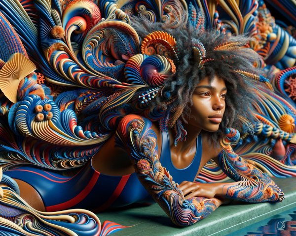 Woman with Colorful Body Art by a Pool