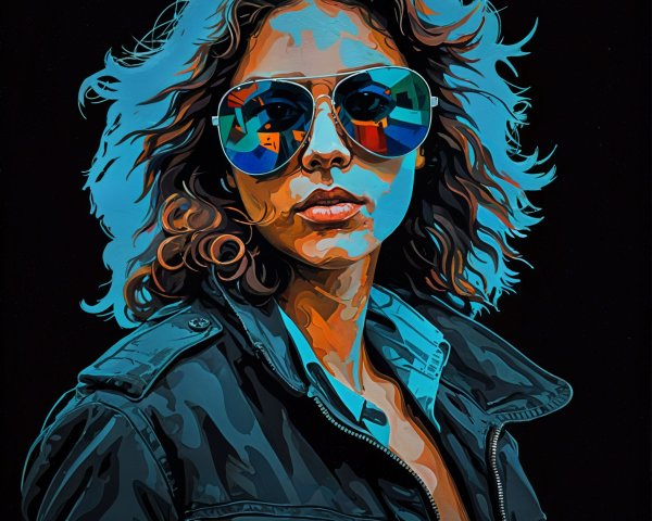 Stylish Figure with Tousled Hair and Aviator Sunglasses