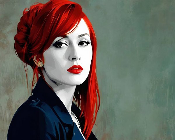 Digital Painting of a Woman with Red Hair and Teal Background