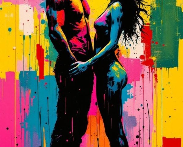 Abstract Couple in Colorful Splash Background