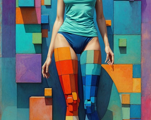 Colorful Abstract Background with Mosaic Patterned Outfit