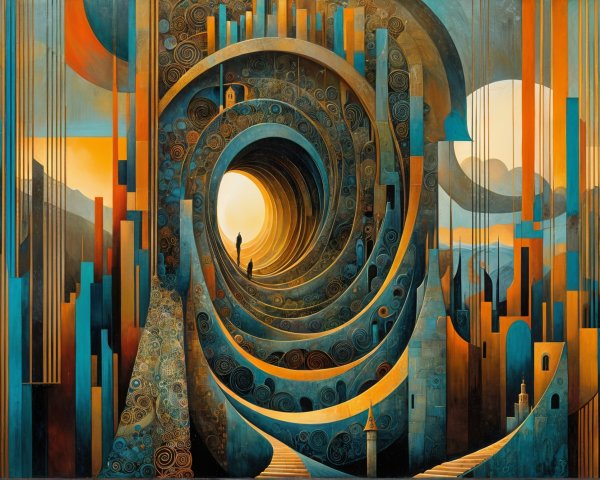 Surreal Landscape with Geometric Shapes and Colors