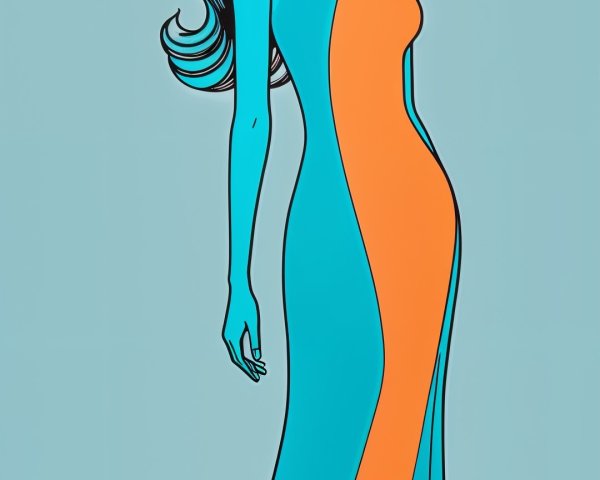 Stylized Figure in Contrasting Color Gown Design
