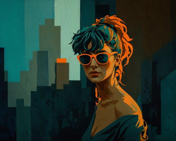 Portrait of a Woman with Blue Hair and Orange Sunglasses
