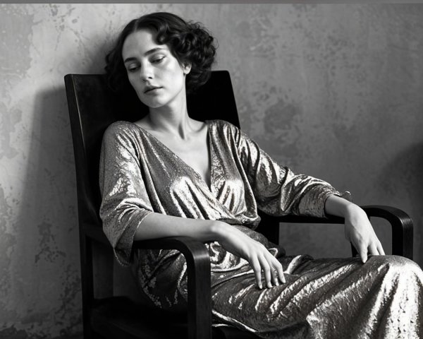 Elegant Woman in Silver Gown in Vintage Setting
