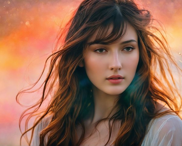 Young Woman in Warm-Hued Ethereal Setting