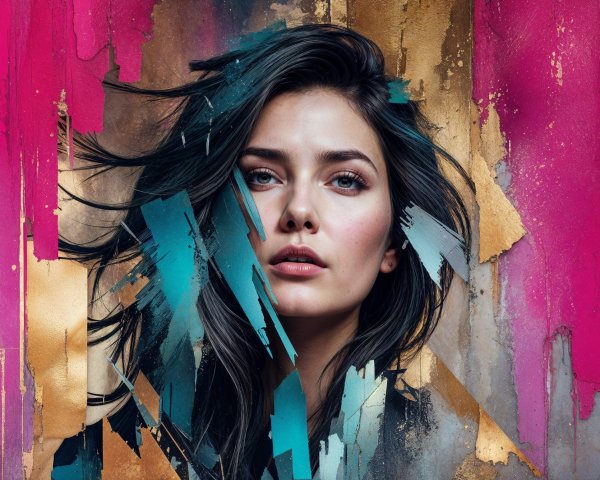 Portrait of a Woman with Dark Hair and Abstract Background