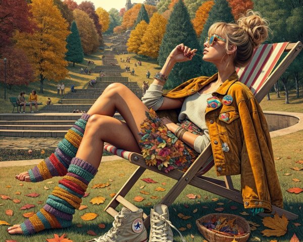 Young Woman Relaxing in Autumn Park Setting