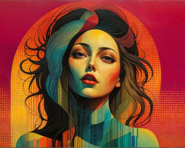 Portrait of a Woman with Abstract Color Background