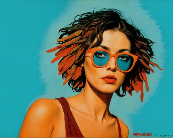 Portrait of a young woman with colorful leaves and sunglasses