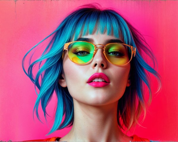 Portrait of a Young Woman with Two-Toned Blue Hair
