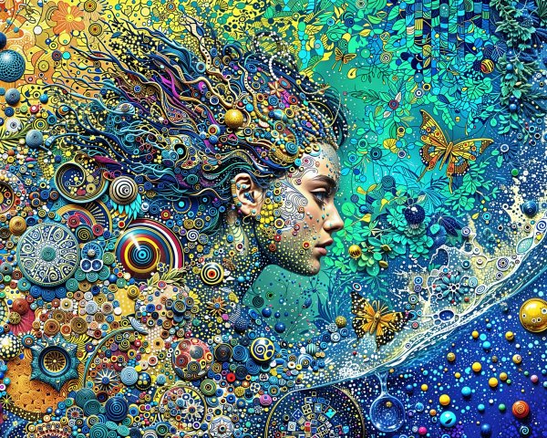 Vibrant Illustration of a Woman's Profile with Nature Elements