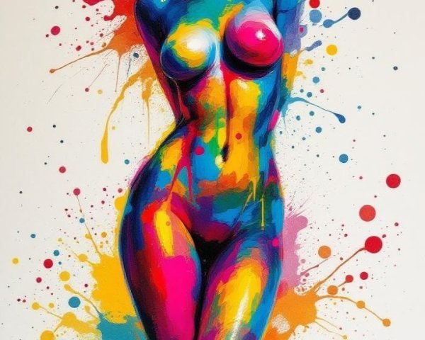 Vibrant Abstract Nude Female Figure in Bold Colors