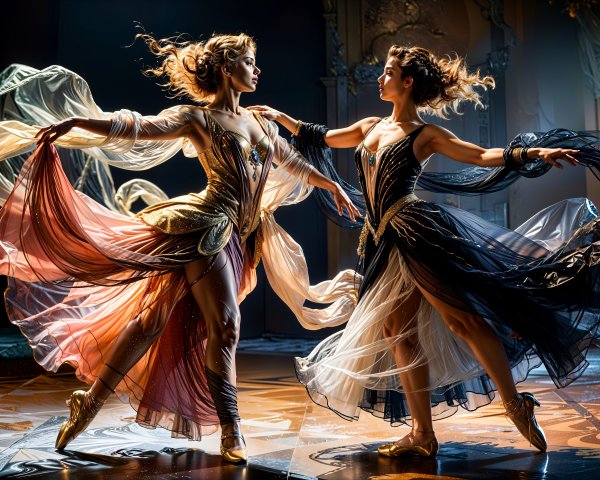 Ballet Dance in Ethereal Palace with Gold Accents