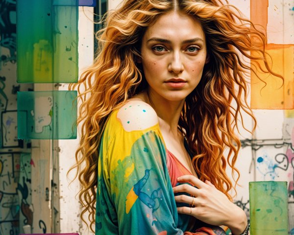 Woman with Orange Hair Against Colorful Graffiti