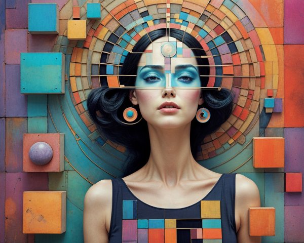 Model with Bold Makeup and Geometric Earrings
