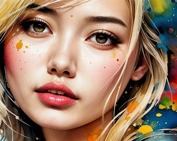 Close-up Portrait of a Young Woman with Paint Splashes
