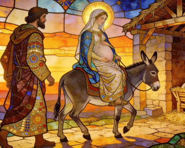 Stained Glass Mosaic of Joseph and Virgin Mary