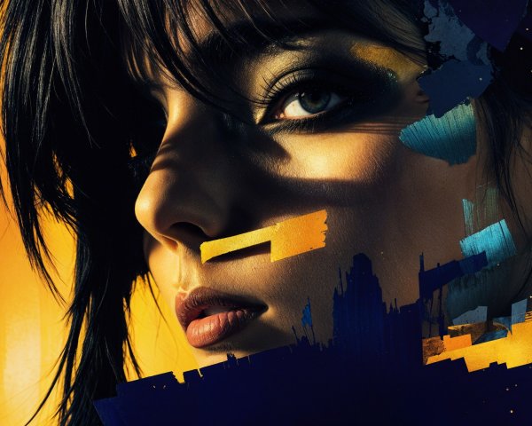 Close-Up Portrait of a Woman with Dramatic Makeup