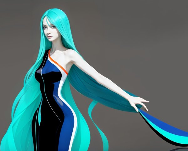 Digital Character with Turquoise Hair and Elegant Dress