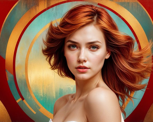 Portrait of a Young Woman with Red Hair and Abstract Background