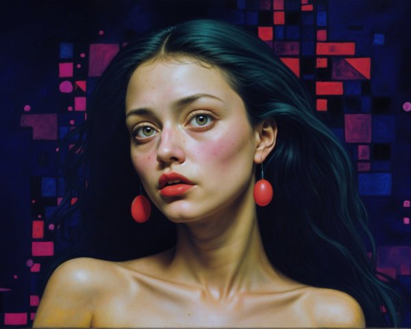 Portrait of a Young Woman with Geometric Background