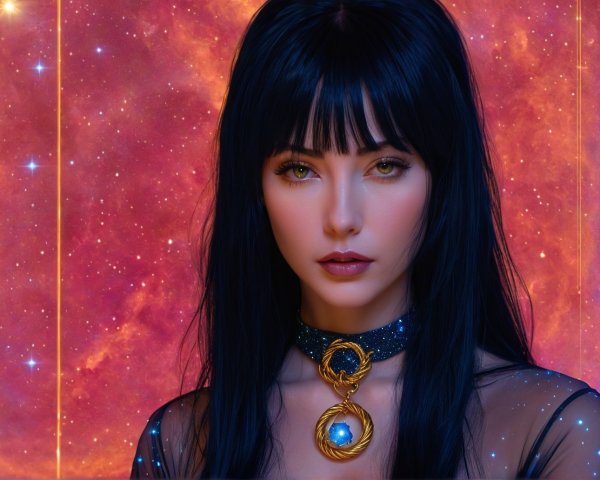 Ethereal Figure in Cosmic Galaxy Backdrop