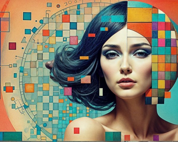 Portrait of a Woman with Geometric Color Elements