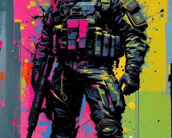Soldier Silhouette Against Vibrant Abstract Background